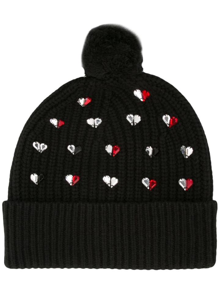 Markus Lupfer 'hearts' Embellished Beanie, Women's, Black, Wool
