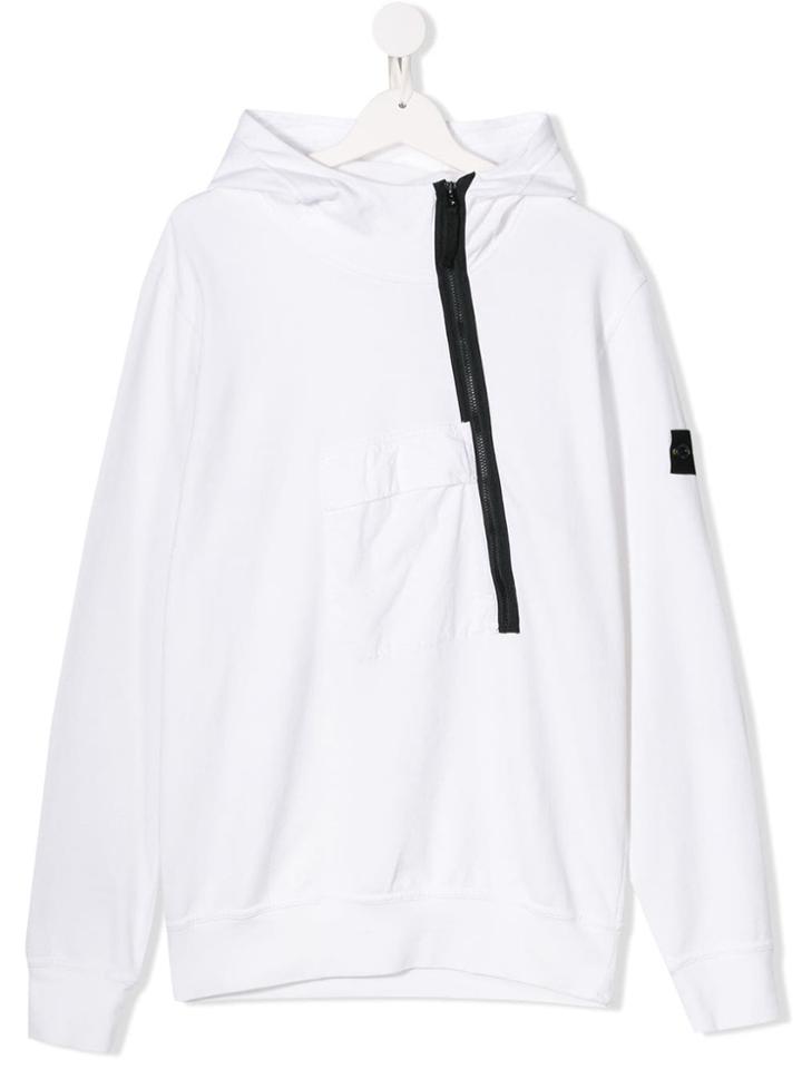 Stone Island Junior Teen Half-zip Hoodie - White