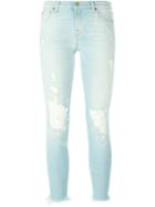 7 For All Mankind Distressed Skinny Jeans, Women's, Size: 24, Blue, Cotton/polyester/spandex/elastane