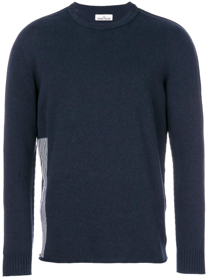 Stone Island Marina Knitted Striped Panel Jumper - Blue
