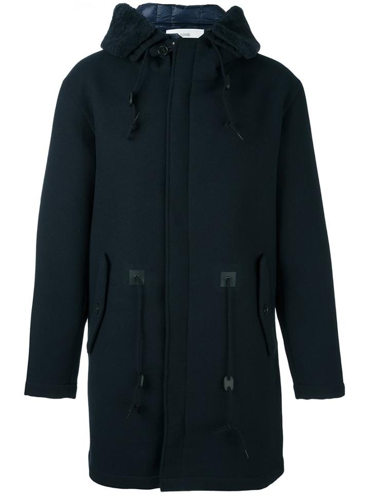 Closed Hooded Coat, Men's, Size: Small, Black, Lamb Skin/acrylic/polyamide/other Fibers