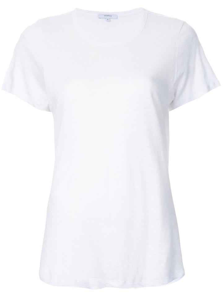 Venroy - Round Neck Semi-sheer T-shirt - Women - Linen/flax - S, White, Linen/flax