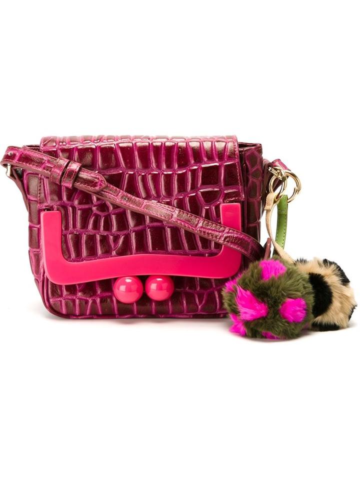 House Of Holland Croc Shoulder Bag, Women's, Pink/purple, Calf Leather