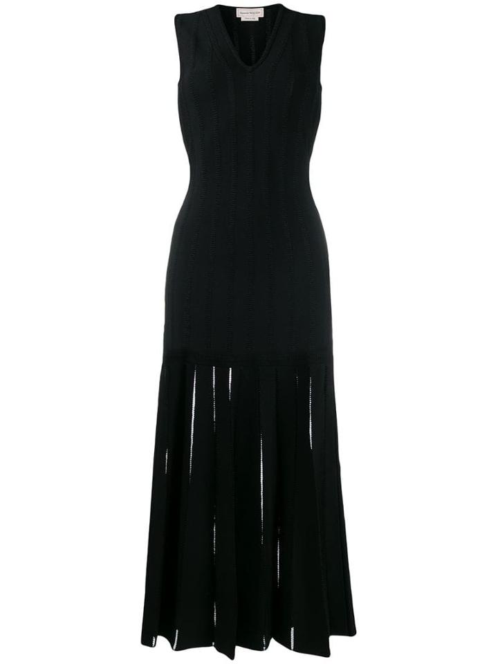 Alexander Mcqueen V-neck Ribbed Dress - Black