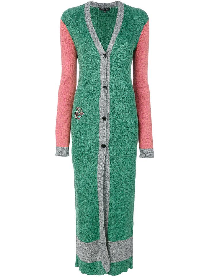 Etro - Colour Block Long Coat - Women - Cotton/viscose - 42, Green, Cotton/viscose