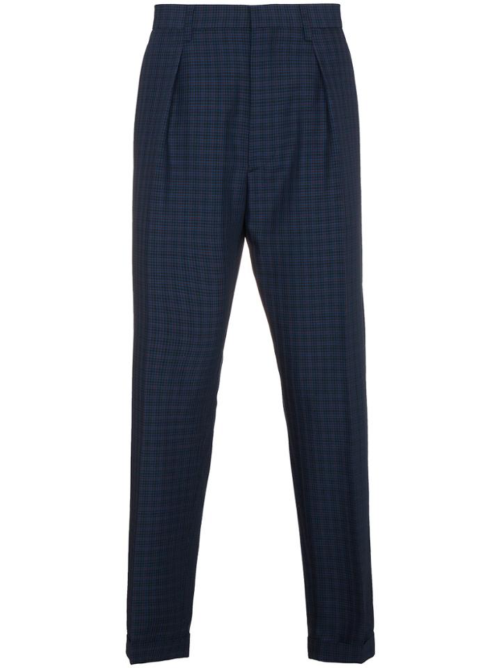 Prada Check Pleated Trousers - Blue