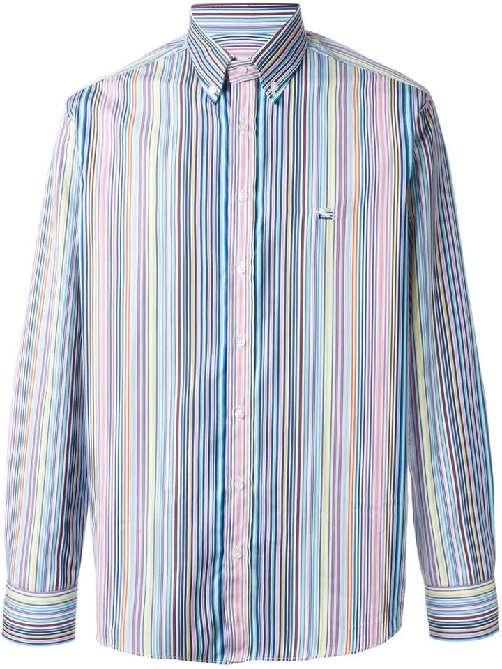 Etro Striped Shirt, Men's, Size: 45, Blue, Cotton