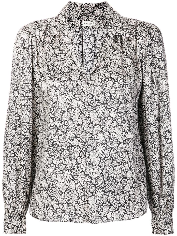Masscob Floral Open Collar Blouse - Black