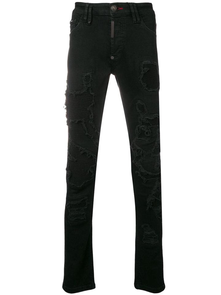 Philipp Plein Super Straight Cut Destroyed Jeans - Black