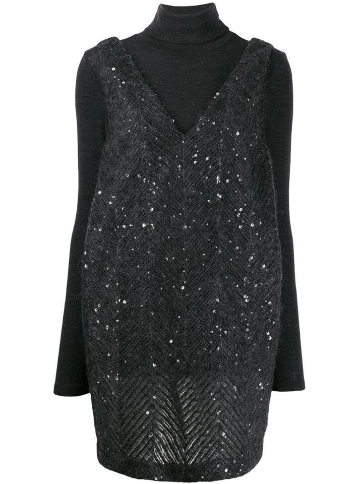 Brunello Cucinelli Layered Knit Dress - Blue