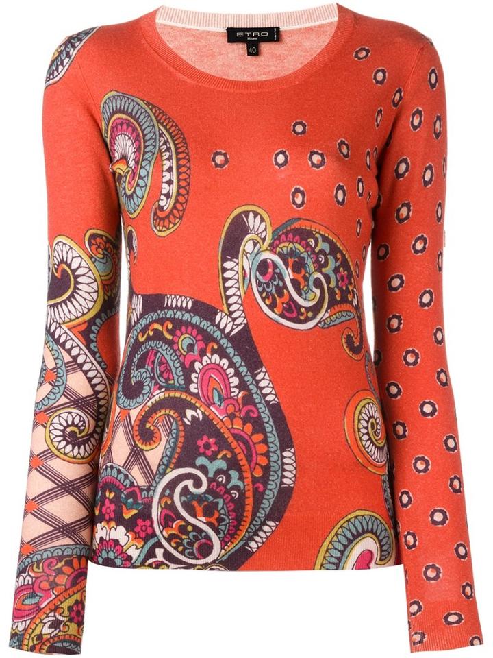 Etro Paisley Print Jumper, Women's, Size: 44, Red, Silk/cashmere