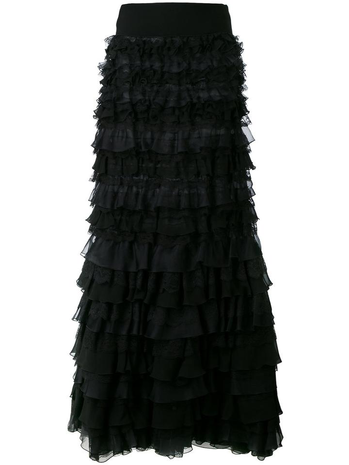 Giambattista Valli - Long Off The Shoulder Ruffle Dress - Women - Silk/spandex/elastane/viscose - 40, Black, Silk/spandex/elastane/viscose
