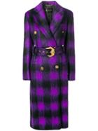 Versace Checked Belted Coat - Purple