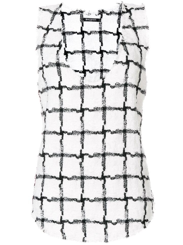 Balmain Grid Pattern Top - White