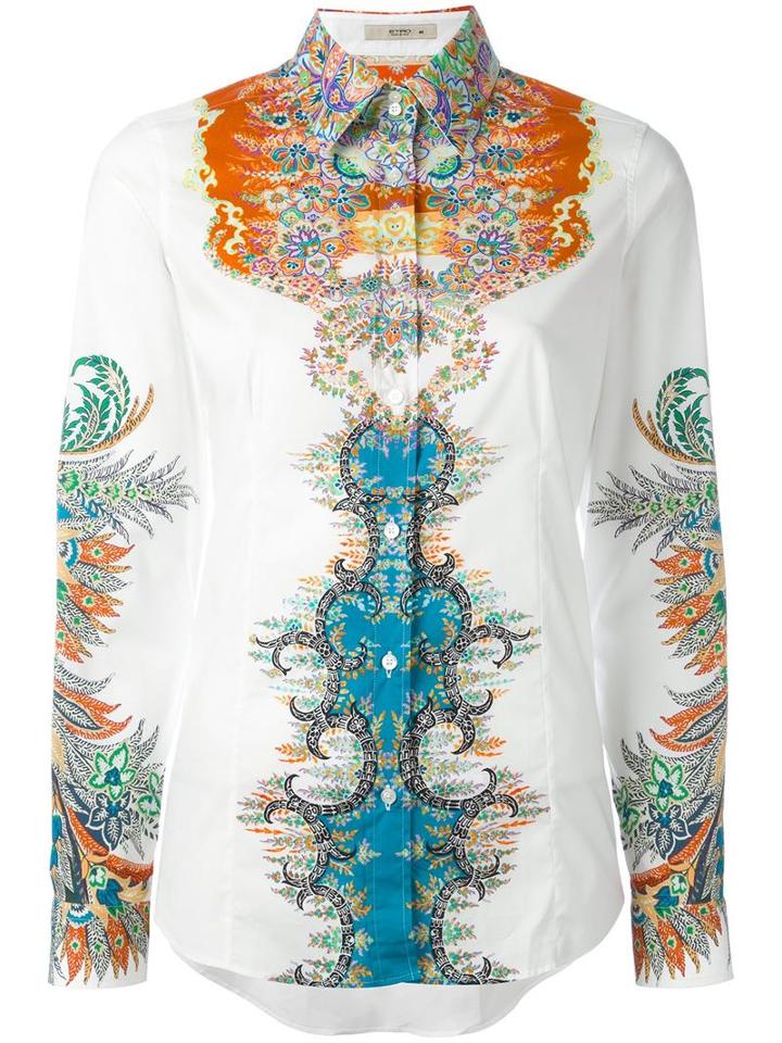 Etro Printed Shirt, Women's, Size: 42, White, Cotton/spandex/elastane