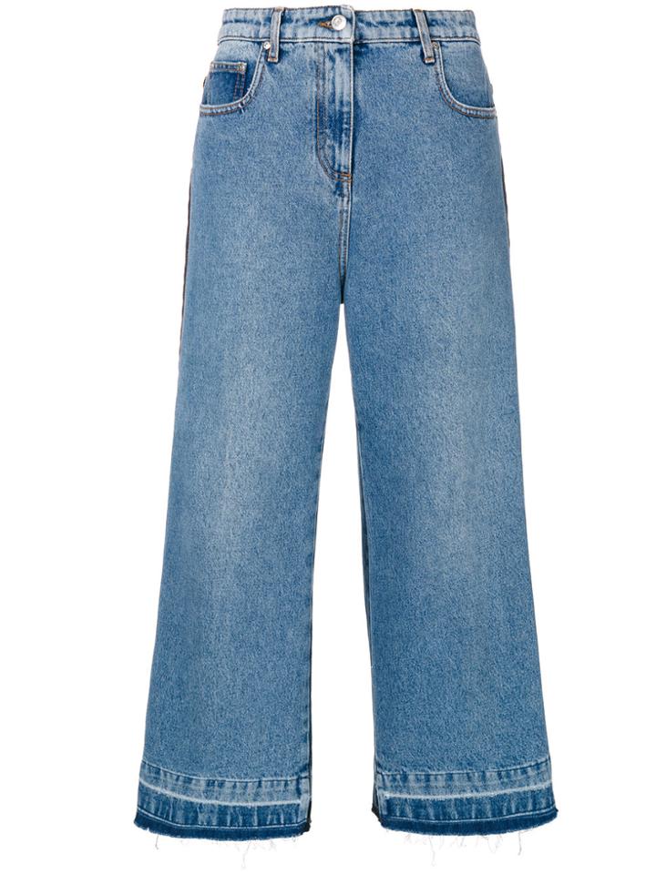 Msgm Denim Cropped Wide Leg Jeans - Blue