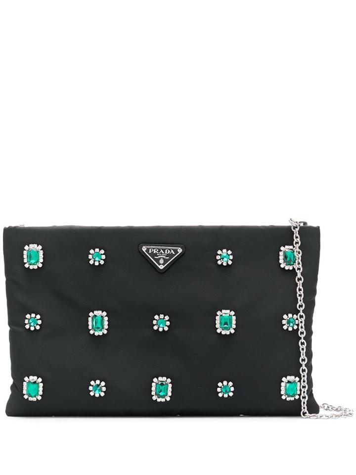 Prada Crystal Flower Clutch Bag - Black
