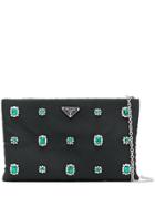 Prada Crystal Flower Clutch Bag - Black