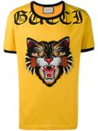Gucci - Angry Cat Appliqué T-shirt - Men - Cotton - Xl, Yellow/orange, Cotton