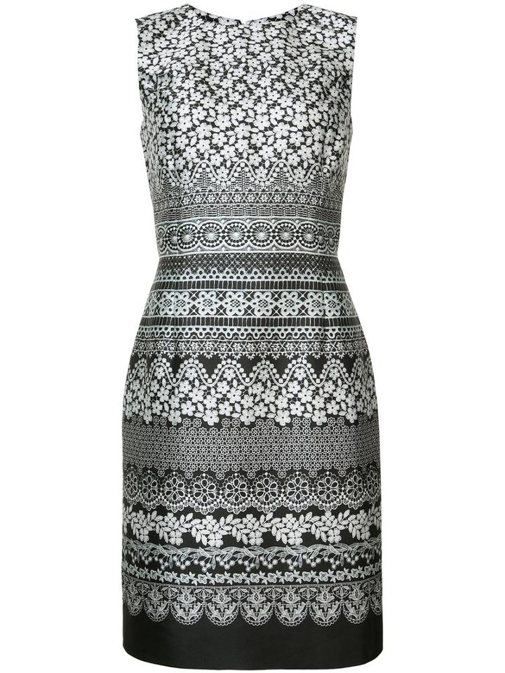 Oscar De La Renta - Floral Print Sleeveless Shift Dress - Women - Silk/cotton - 6, Black, Silk/cotton