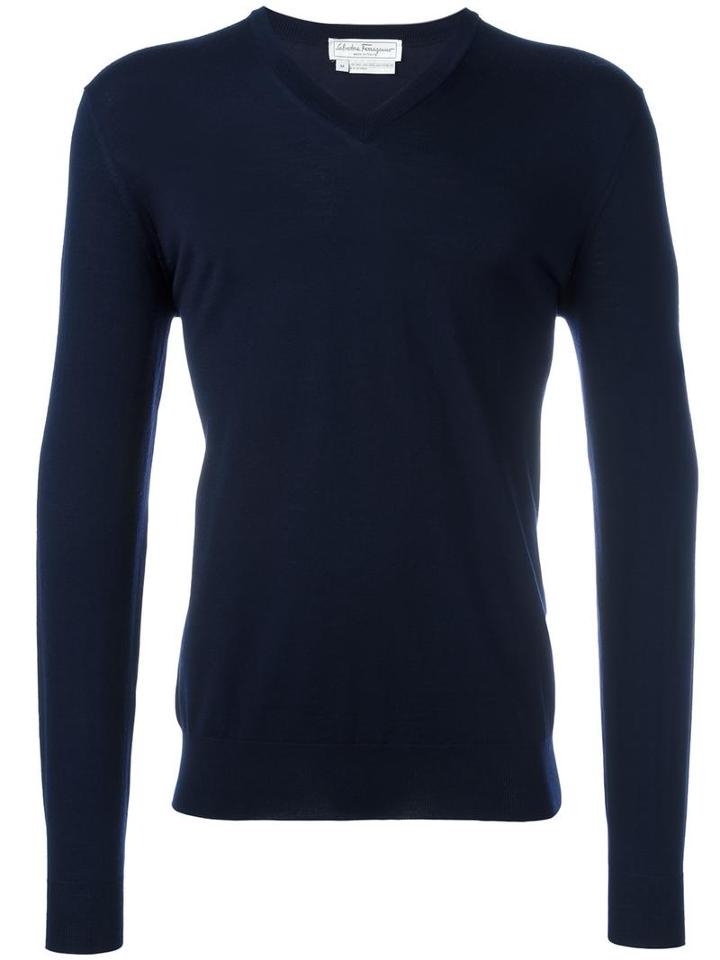 Salvatore Ferragamo V-neck Jumper, Men's, Size: Large, Blue, Virgin Wool