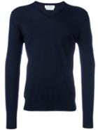 Salvatore Ferragamo V-neck Jumper, Men's, Size: Large, Blue, Virgin Wool