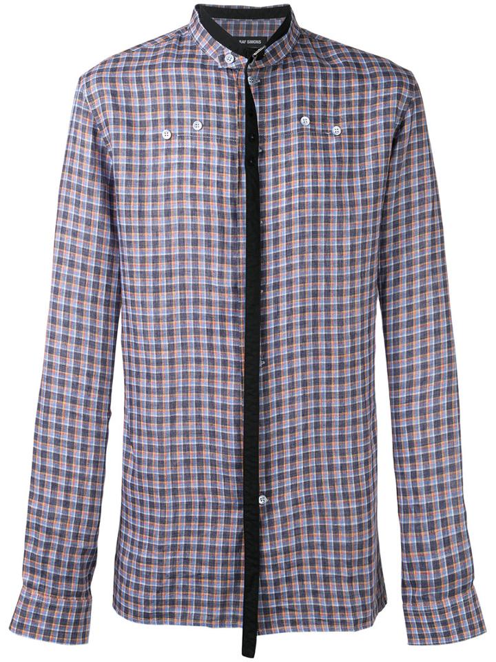 Raf Simons Neck Strap Checked Shirt, Men's, Size: 52, Blue, Linen/flax
