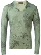 Etro Floral Print V-neck Jumper, Men's, Size: Xl, Green, Cotton