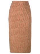 Rochas Brocade Pencil Skirt, Women's, Size: 46, Yellow/orange, Polyamide/polyester/spandex/elastane