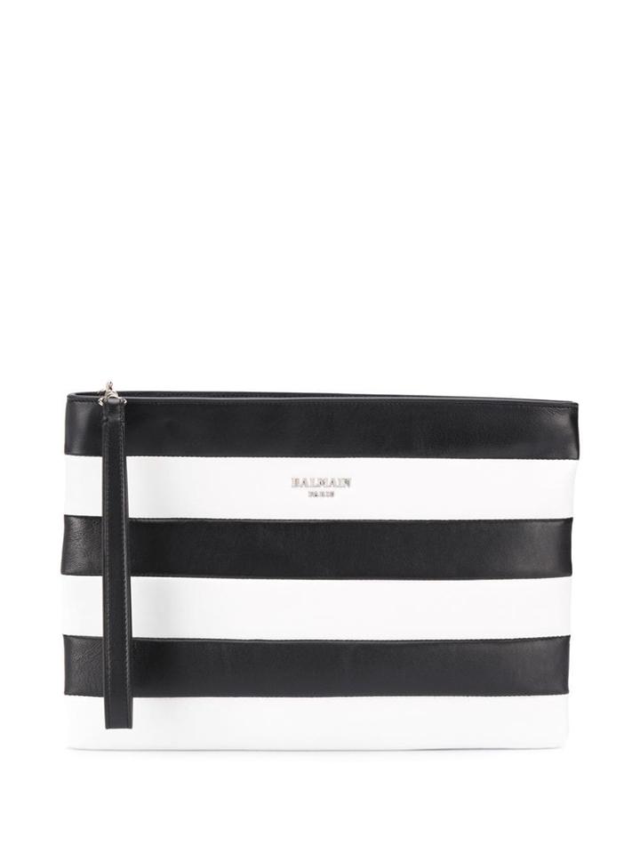 Balmain Stripe Clutch Bag - White