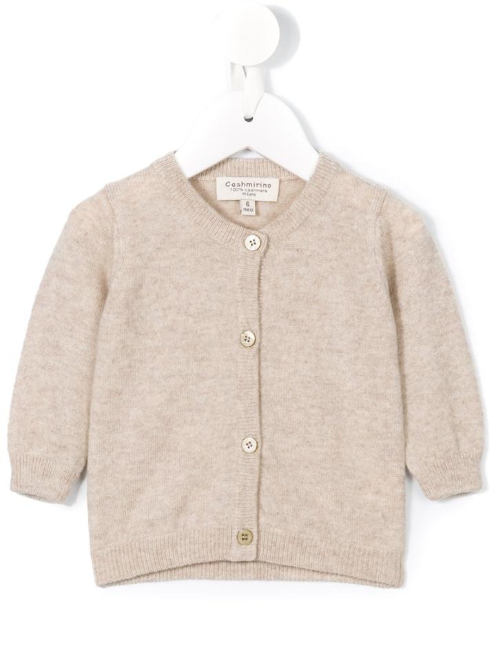Cashmirino - Round Neck Cardigan - Kids - Cashmere - 18 Mth, Nude/neutrals