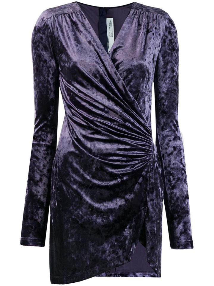 Off-white Short Velvet Draped Dress - Blue