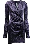 Off-white Short Velvet Draped Dress - Blue