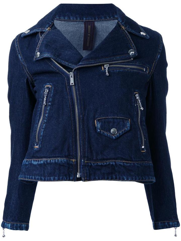 Miharayasuhiro Denim Biker Jacket, Women's, Size: 36, Blue, Cotton