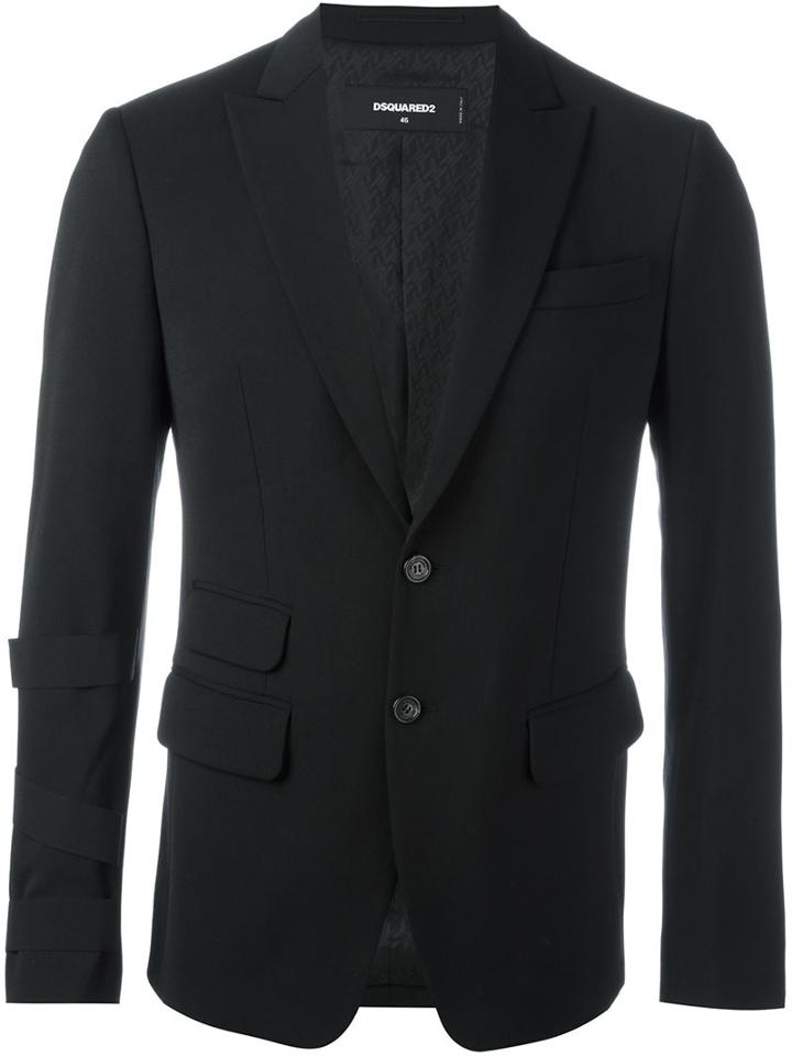 Dsquared2 Buckled Sleeve Blazer, Men's, Size: 52, Black, Cotton/polyester/spandex/elastane/virgin Wool