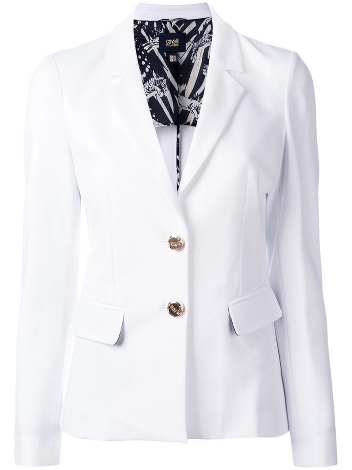 Cavalli Class - Tailored Blazer - Women - Silk/cotton/spandex/elastane/polyimide - 40, White, Silk/cotton/spandex/elastane/polyimide