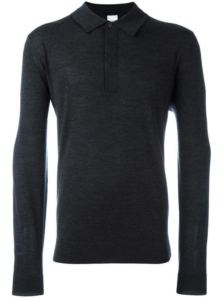 Paul Smith Long Sleeve Polo Shirt, Men's, Size: Large, Grey, Merino