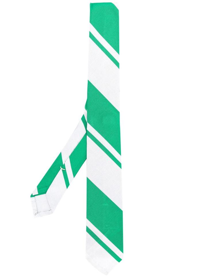 Thom Browne Wide Repp Stripe Silk Necktie - Green