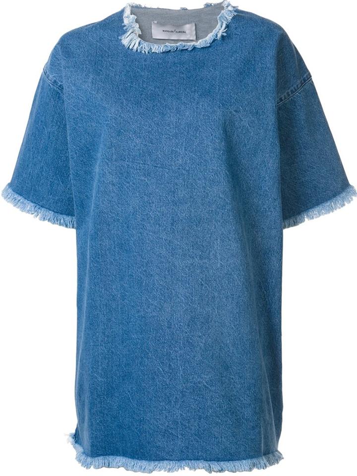 Marques'almeida Raw Edge Oversized Dress, Women's, Size: Xs, Blue, Cotton