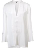 Halston Heritage Pleated Bib Blouse, Women's, Size: 6, White, Silk/spandex/elastane