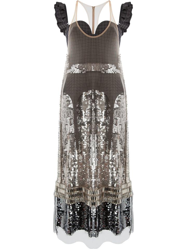 Vera Wang Sequined Panelled Midi Dress - Grey