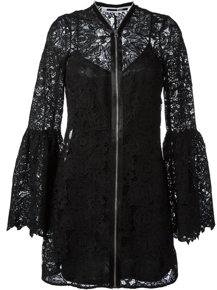 Mcq Alexander Mcqueen Floral Guipure Lace Zipped Dress, Women's, Size: 40, Black, Polyester/spandex/elastane