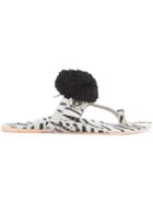 Figue Zebra Haircalf Leo Pom Pom Sandals - White