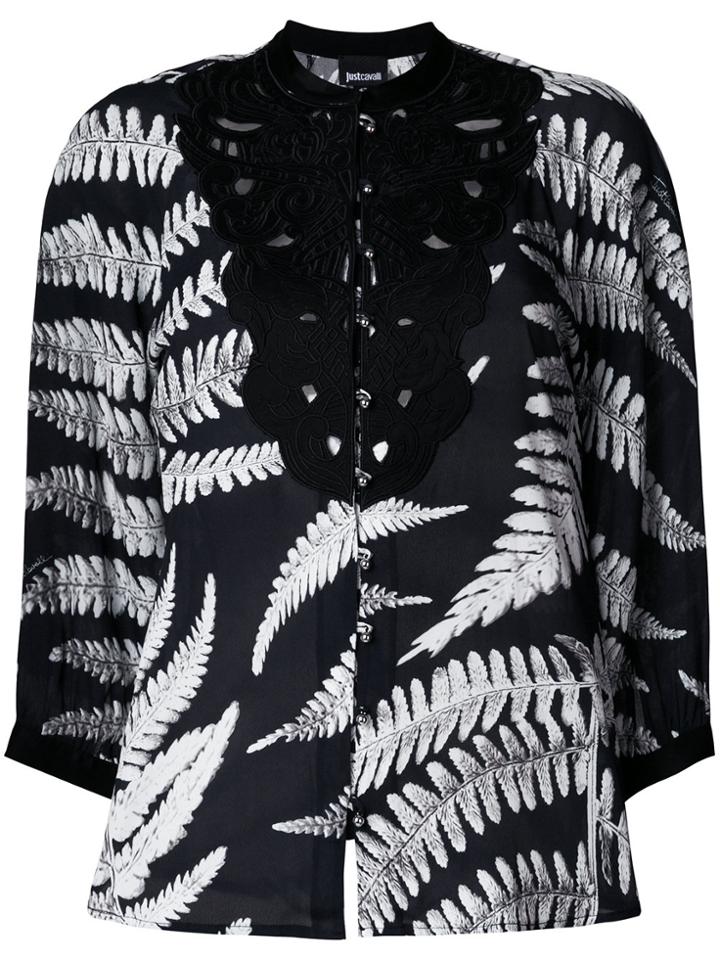 Just Cavalli Leaf Print Blouse - Black
