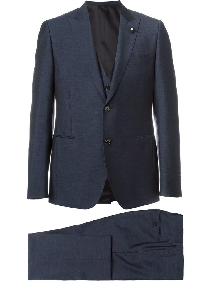 Lardini Three Piece Suit, Men's, Size: 52, Blue, Silk/cotton/polyester/wool