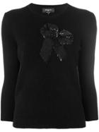 Rochas Bow-embroidered Knitted Top - Black