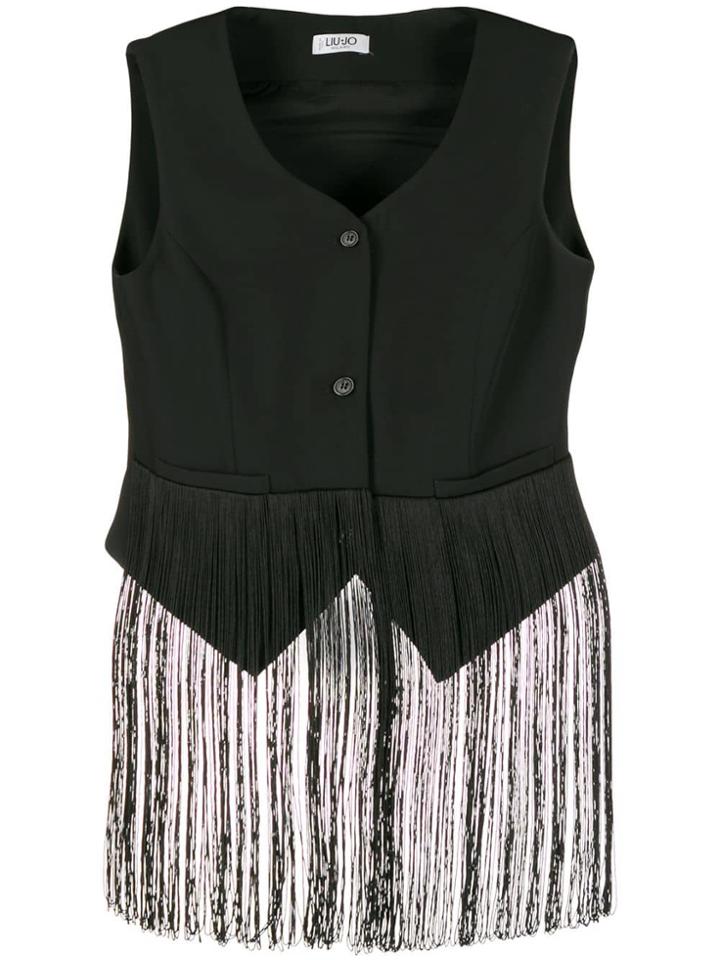 Liu Jo Fringed Detail Vest - Black