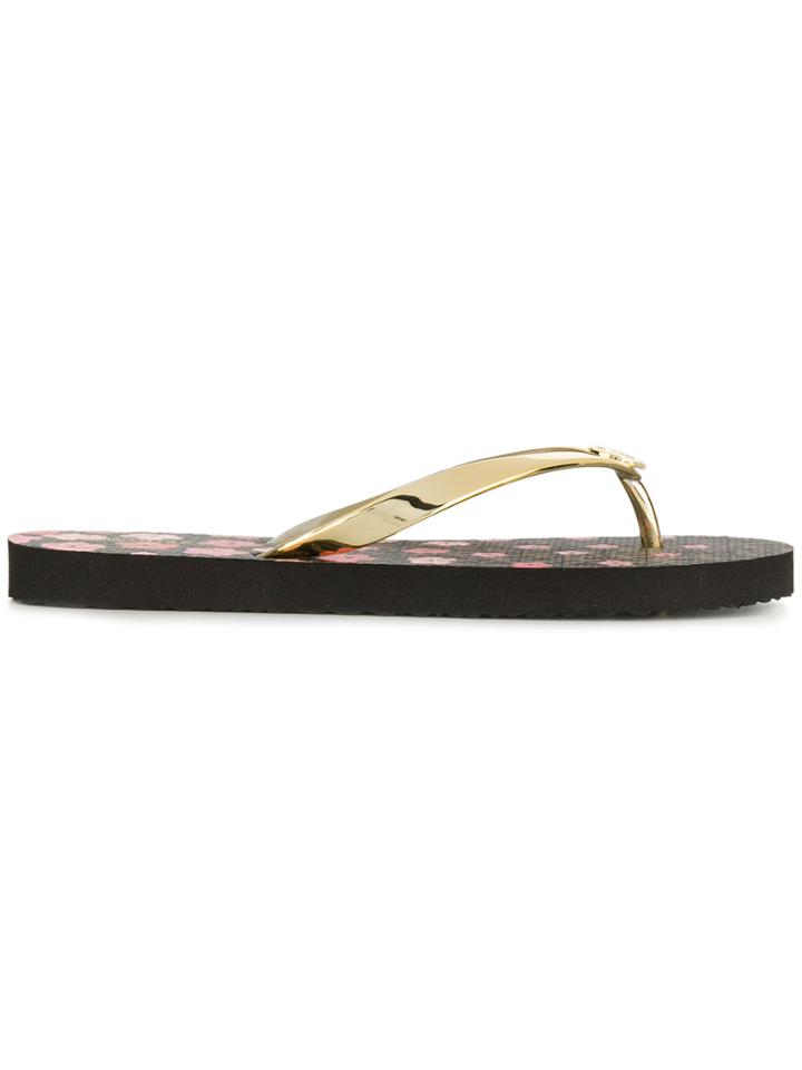Michael Michael Kors Mk Logo-print Metallic Flip Flops