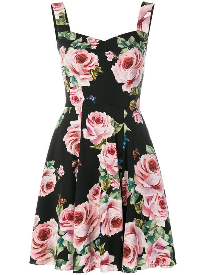 Dolce & Gabbana Rose Print Flared Dress - Black