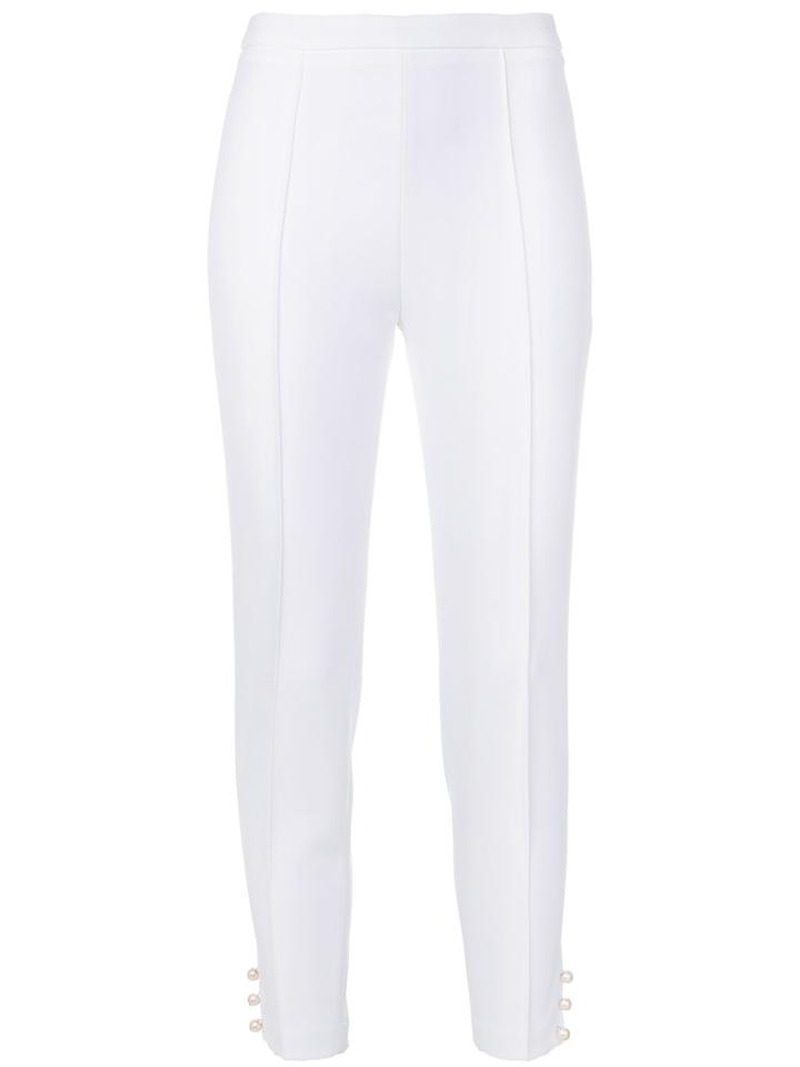 Elisabetta Franchi Cropped Leggings With Faux Pearl Button - White